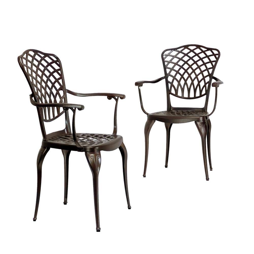 Bronze Cast Aluminum Outdoor Dining Chairs with Cushions, Set of 2