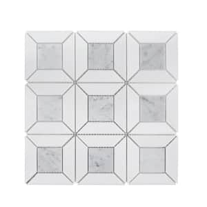 Doheny Thassos White 12.375 in. x 12.375 in. Basket Weave Mixed Marble Wall and Floor Mosaic Tile (10.63 sq. ft./Case)