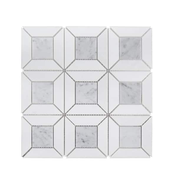 Jeffrey Court Doheny Thassos White 12.375 in. x 12.375 in. Basket Weave Mixed Marble Wall and Floor Mosaic Tile (10.63 sq. ft./Case)