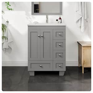 Happy 24 in. W x 18 in. D x 34 in. H Single Sink Freestanding Bath Vanity in Gray with White Carrara Quartz Top