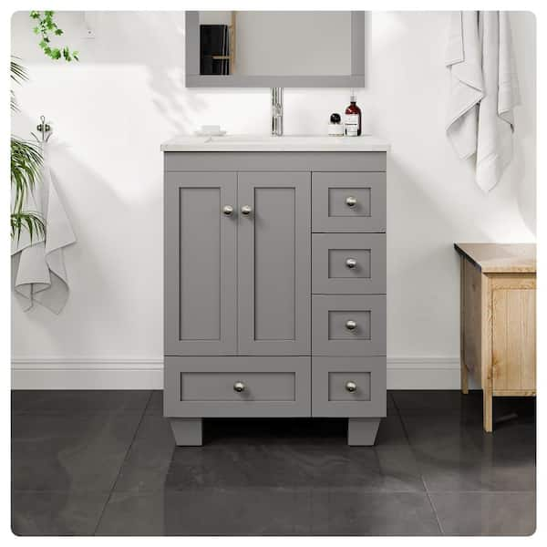 Happy 24 in. Single Sink Gray Bath Vanity with White Carrara Quartz Top (Assembled)