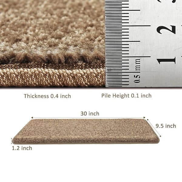 Camel Brown 9.5 in. x 30 in. x 1.2 in. Bullnose Indoor Non-slip Carpet Stair Tread Cover Tape Free Non Slip (Set of 7)