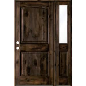 46 in. x 80 in. Knotty Alder 2 Panel Right-Hand/Inswing Clear Glass Black Stain Wood Prehung Front Door with Sidelite