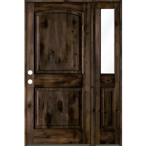 Krosswood Doors 50 in. x 80 in. Knotty Alder 2 Panel Right-Hand/Inswing Clear Glass Black Stain Wood Prehung Front Door with Sidelite