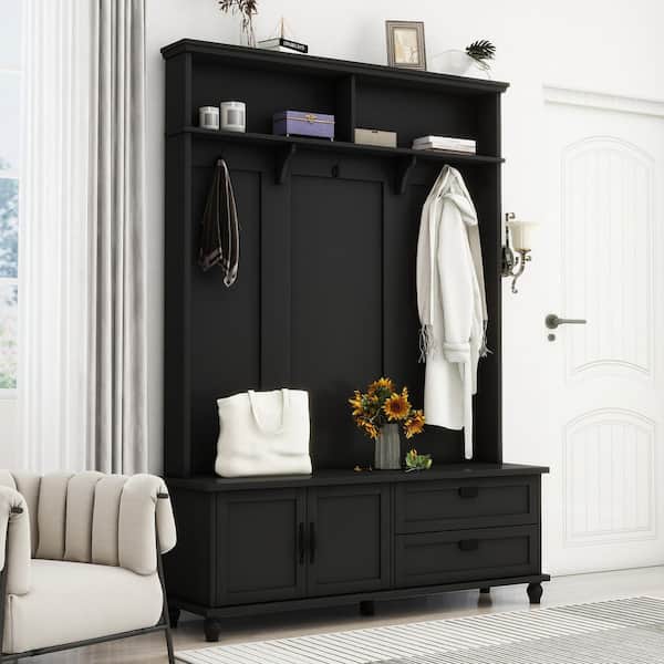 家具 cabinet bench Modern Style Hall Tree with Storage Cabinet and 2 Large
