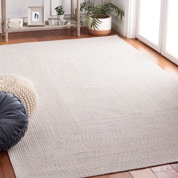 Braided Ivory/Light Gray 6 ft. x 8 ft. Machine Washable Concentric Woven Area Rug