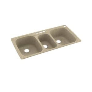 Dual-Mount Solid Surface 44 in. x 22 in. 4-Hole 40/20/40 Triple Bowl Kitchen Sink in Prairie