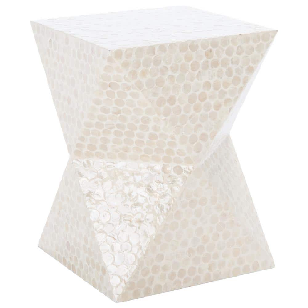 Milan Abstract White 21" Wood Accent Table with Capiz Shell Inlay