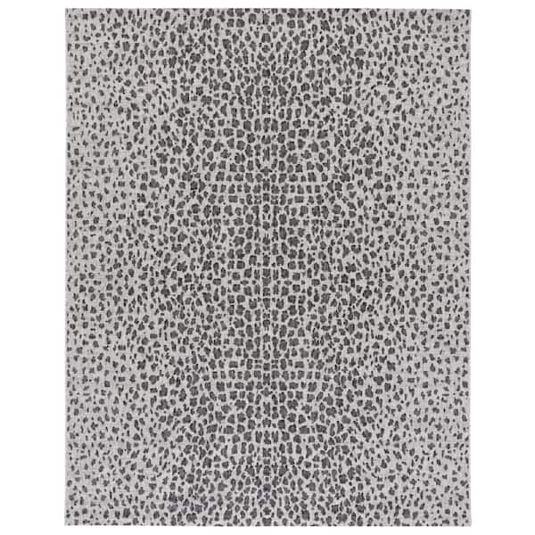 Courtyard Gray/Black 8 ft. x 11 ft. Cheetah Geometric Indoor/Outdoor Area Rug