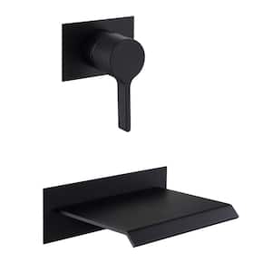 Modern Single Handle Wall Mounted Roman Tub Faucet with Waterfall Spout in Matte Black