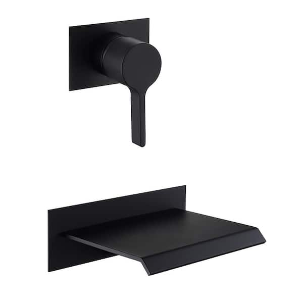 SUMERAIN Modern Single Handle Wall Mounted Roman Tub Faucet with Waterfall Spout in Matte Black