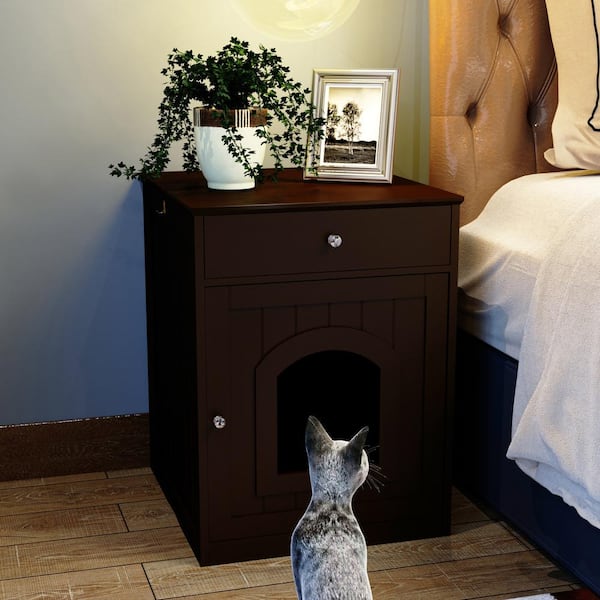 20 in. x 21 in. Wooden Pet House Cat Litter Box Enclosure with Drawer, Side Table, Indoor Pet Crate, Cat Home Nightstand