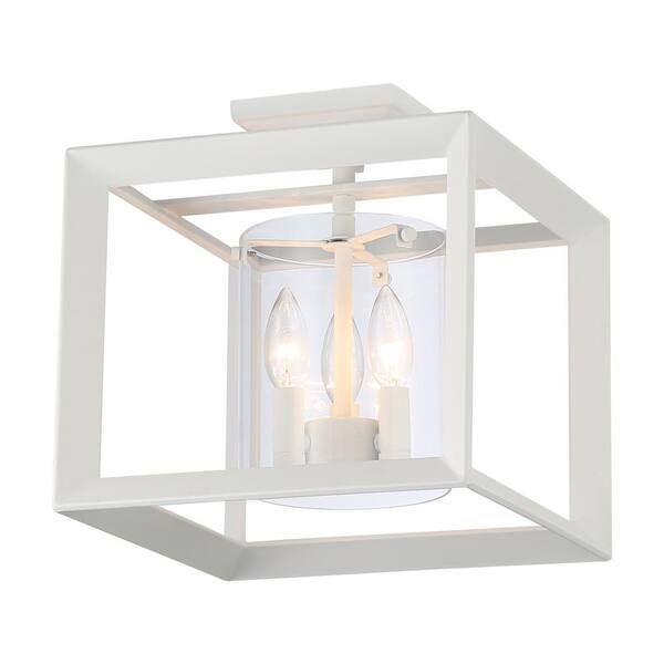 Golden Lighting - Smyth 3-Light 12 in. Semi-Flush in Natural White with Clear Glass