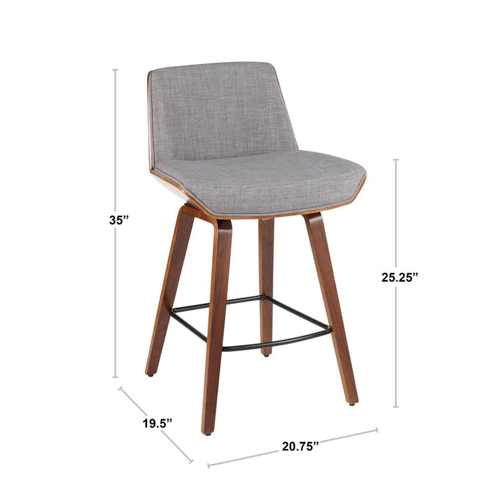 Chic Corazza 20.75" Walnut and Light Grey Mid-Century Modern Counter Stool