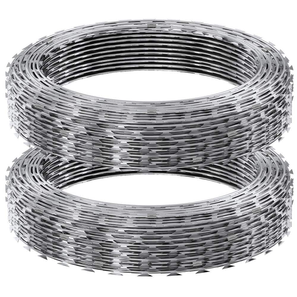 Galvanized Double Spiral Razor Wire Fence Set, 98 ft Coverage