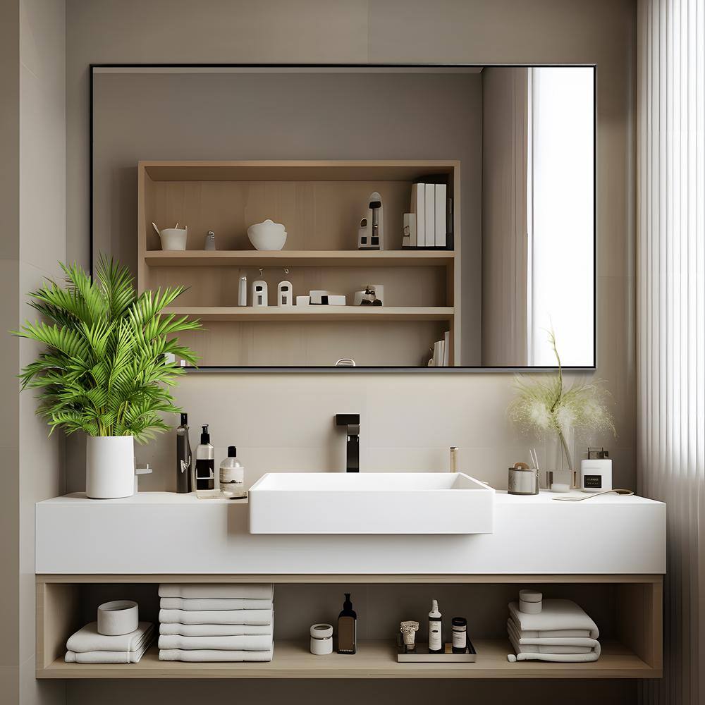 31 in. W x 51 in. H Rectangle Black Framed Wall Mounted Mirror Floor