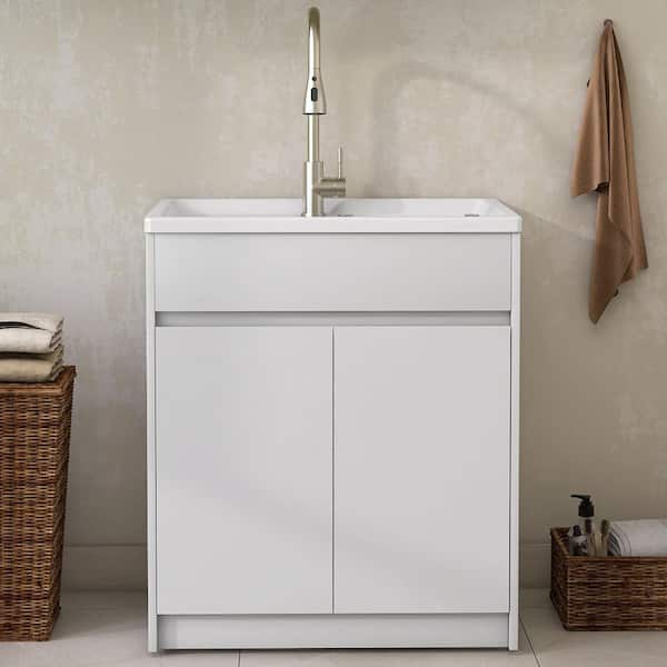 Zeafive 30 in. W x 22 in. D x 36 in. H Drop-in Freestanding Laundry/Utility Sink with Cabinet in Matte White