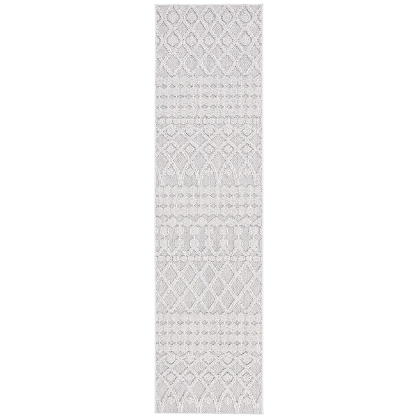 Global Gray/Ivory 2 ft. x 8 ft. Solid Ornate Diamond Indoor/Outdoor Runner Rug