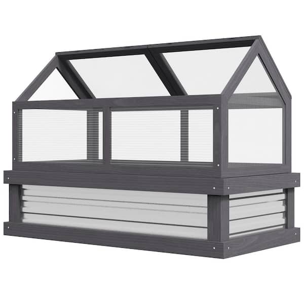 48 in. W x 24 in. D x 32.25 in. H Raised Garden Flower Bed Kit Greenhouse Wooden Cold Frame Planter, Gray