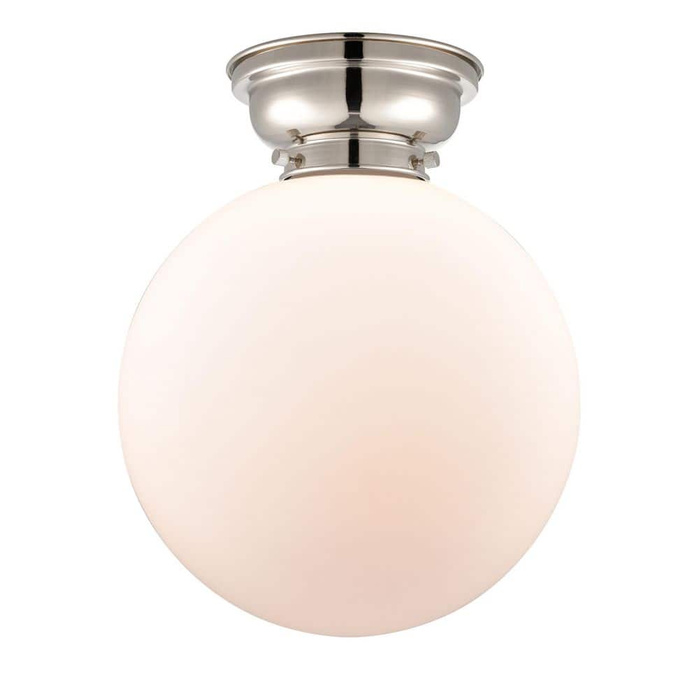 Beacon 12 in. 1-Light Polished Nickel Industrial Flush Mount with Seeded Glass Shade price history on PriceWatchPro