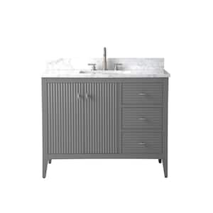 42 in. W x 22 in D x 38 in. H Single Sink Linear Gray Bath Vanity Cabinet with White Engineered Marble Top