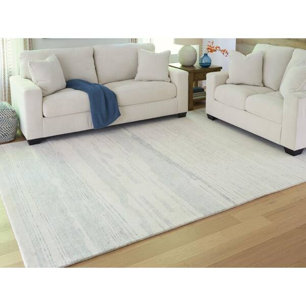 Genemost 8 ft. x 10 ft. Light Gray/Beige Striped Area Rug