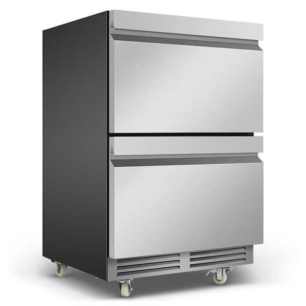 23.42 in. 240 Plus Cans Dual Zone Beverage Refrigerator 2-Drawer Built-in Fridge with 4-Caster in Silver Stainless Steel