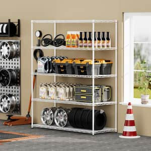 5-Tier Heavy-Duty Adjustable Shelving and Racking, 300 lbs. Per Wire Shelf, With Wheels and Shelf Liners in White