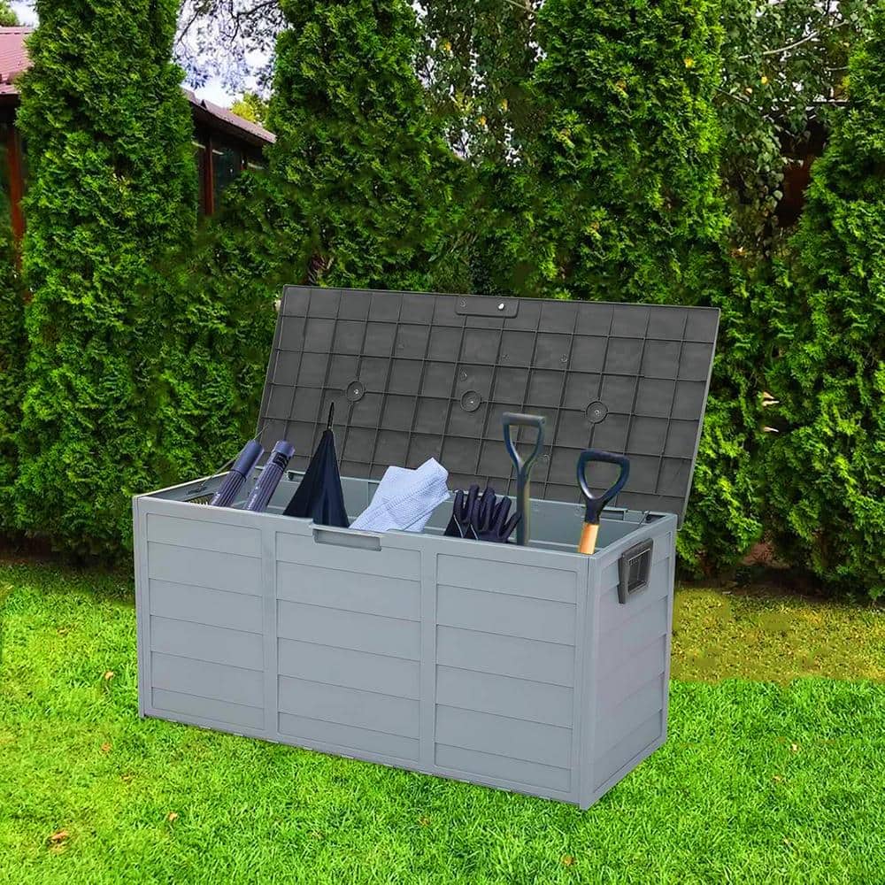 Gray 75 Gallon Lockable Plastic Deck Box with Wheels