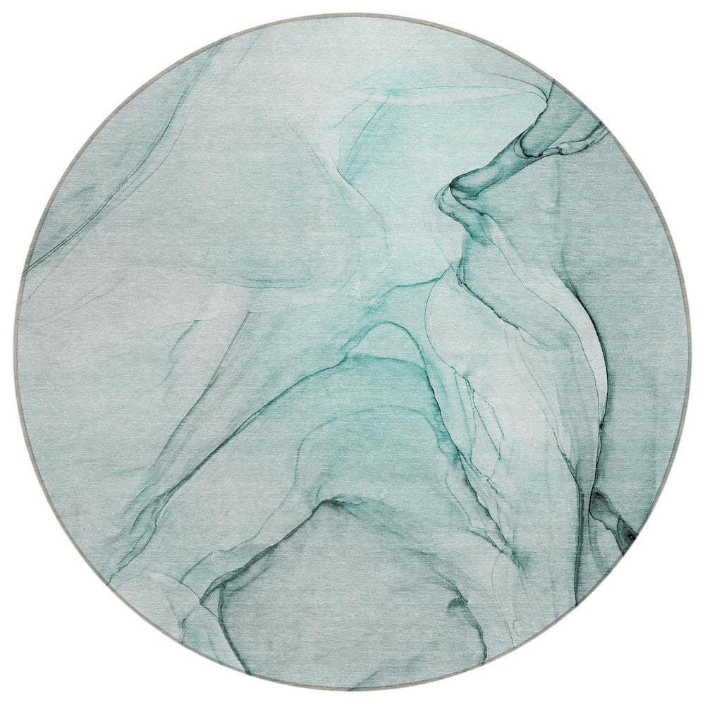 Teal 8 ft. Round Abstract Indoor / Outdoor Area Rug price history on PriceWatchPro