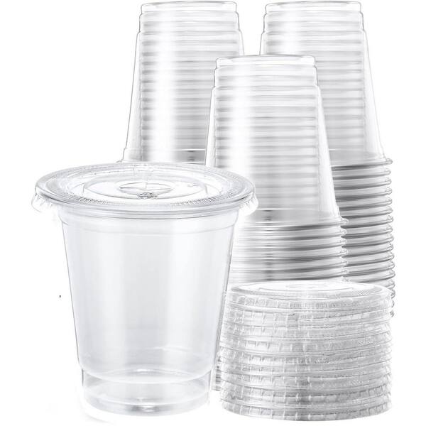 LAIFUCAM Portion Cup 8 oz Clear Plastic Disposable Cups with Lids Food Grade Cold Drink Storage Containers 100 Pack