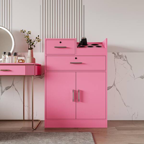 Pink 40 in. Locking Beauty Salon Storage Cabinet Modern Simple Multi Layer Office Desk and Living Room Storage Cabinet