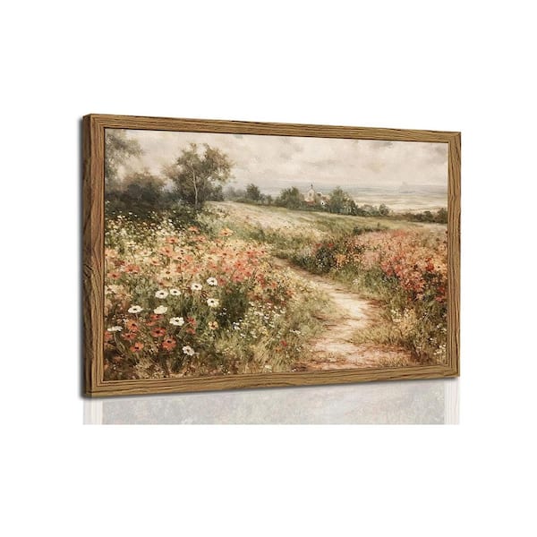 1-Piece Framed 3D Textured Wall Art Poster Hand Drawn Sandstone Country Watercolor Floral Pictures 12 in. x 16 in.
