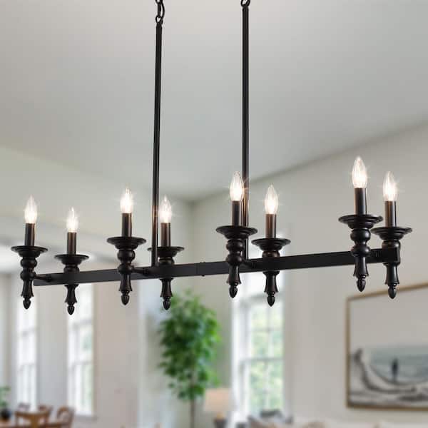 HLJYNJM 8-Light Black Vintage Linear Rectangle Chandelier Candle
