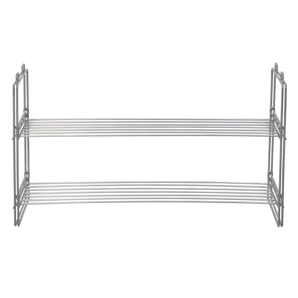 Chrome Stackable Two-Tier Shoe Rack with Flat Shelves