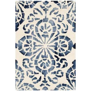 Dip Dye Ivory/Navy 2 ft. x 3 ft. Gradient Floral Medallion Area Rug