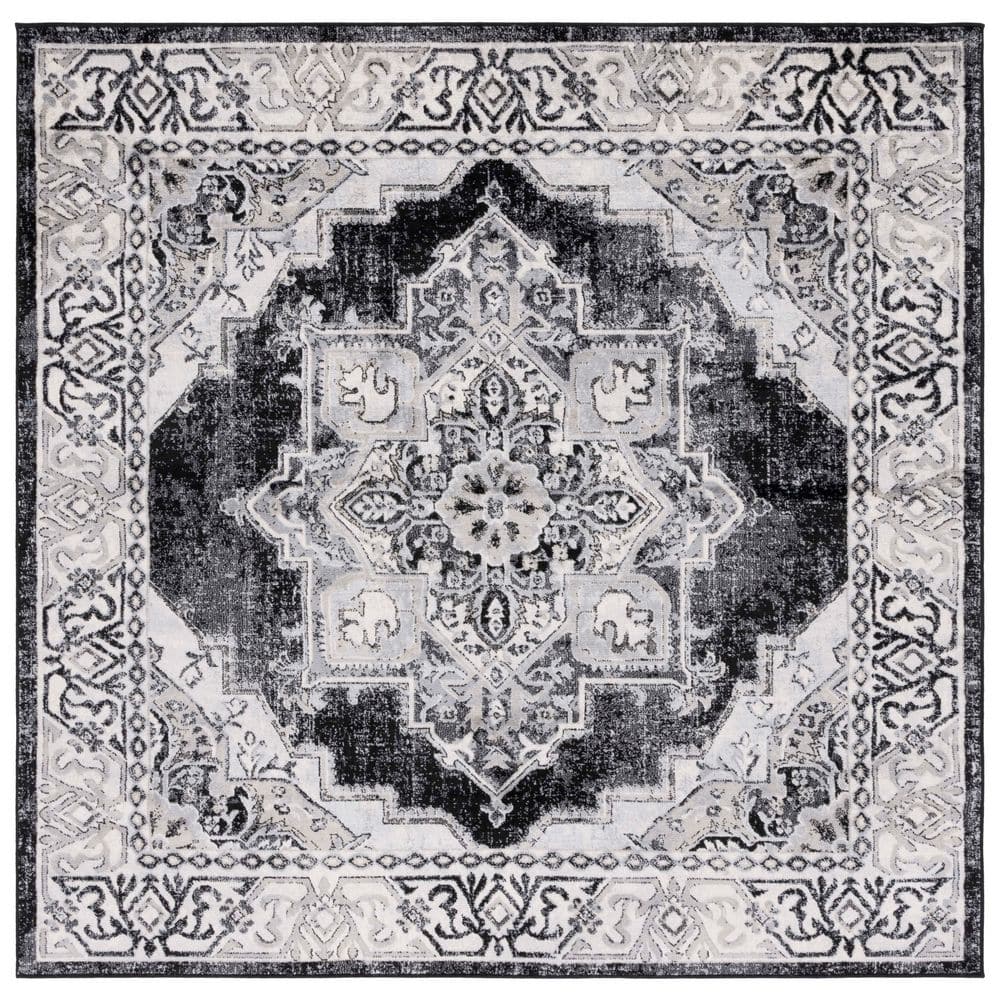 Brentwood 7 ft. x 7 ft. Ivory/Black Floral Medallion Ornate Square Area Rug price history on PriceWatchPro