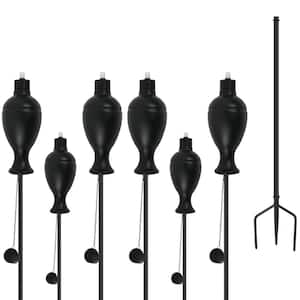 6 Pack Extra-Large 58-Inch Metal Torches with 3-Prong Grounded Stake for Outdoor Patio Pathway Durable Citronella