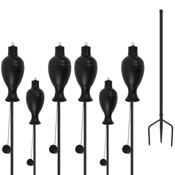 6 Pack Extra-Large 58-Inch Metal Torches with 3-Prong Grounded Stake for Outdoor Patio Pathway Durable Citronella