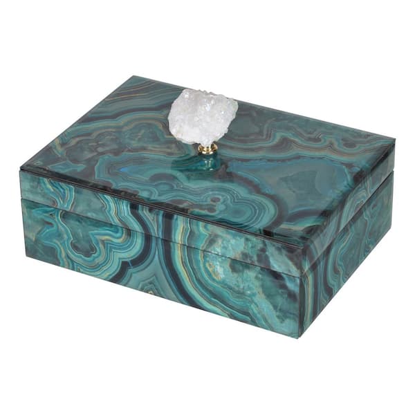 Afoxsos 7 in. x 10 in. Green (MDF and Glass) Decorative Marbled Jewelry Box Storage With Lids