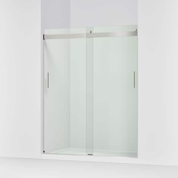 Levity 56-60 in. W x 74 in. H Frameless Sliding Shower Door in Silver with 1/4 in. Thick Clear Tempered Glass