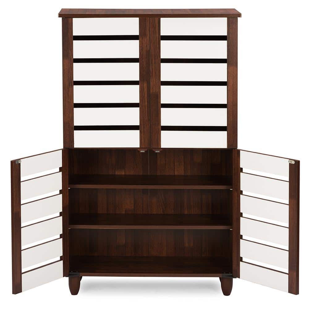 Gisela Tall Dark Oak and White Wood Shoe Cabinet with 4 Doors