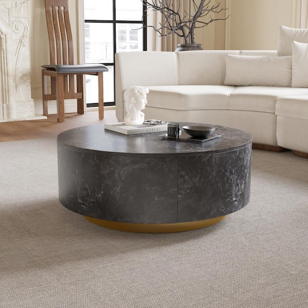 J&E Home 33.5 in. Sky Gray Round Marble Top Modern