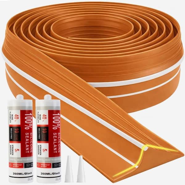 Orange Rubber Garage Door Threshold Seal Strip, 20 ft. Universal Waterproof Weather Stripping Bottom Door Sealing Kit