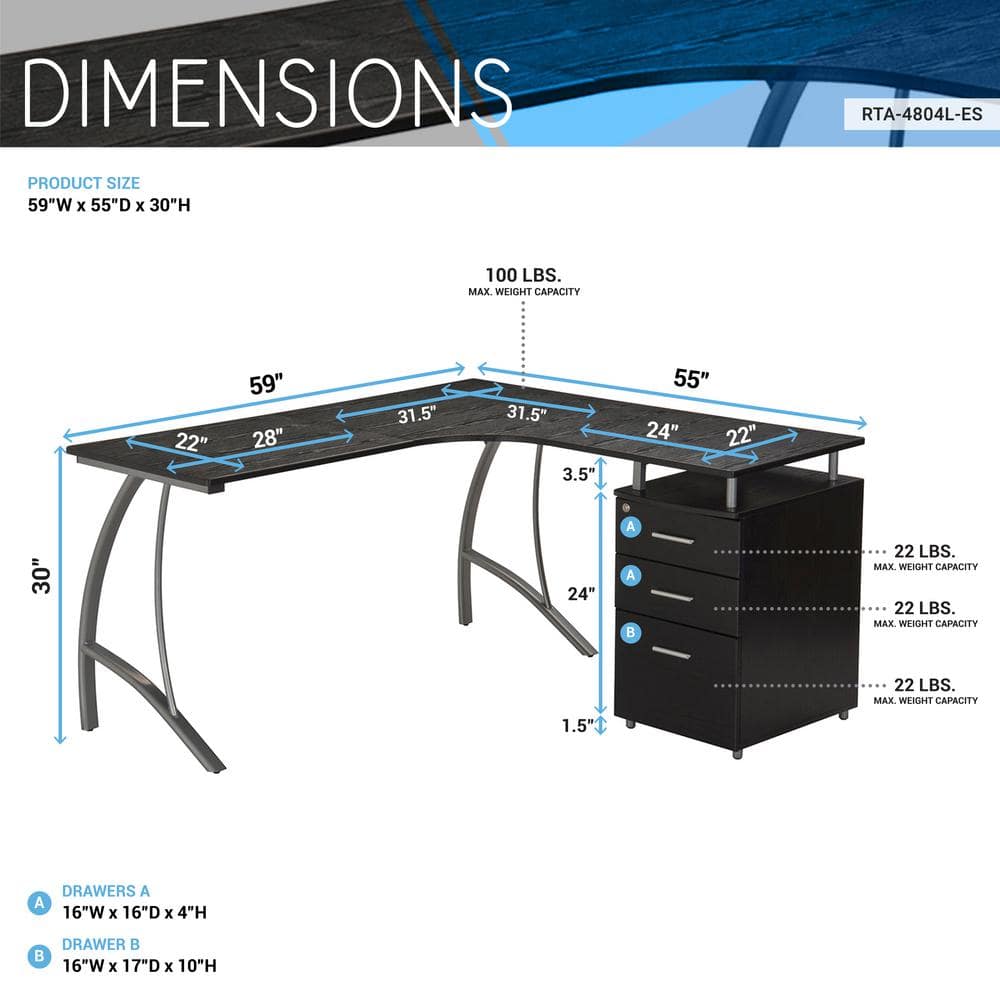 Espresso Wood L-Shaped Corner Desk with Drawer and Keyboard Tray