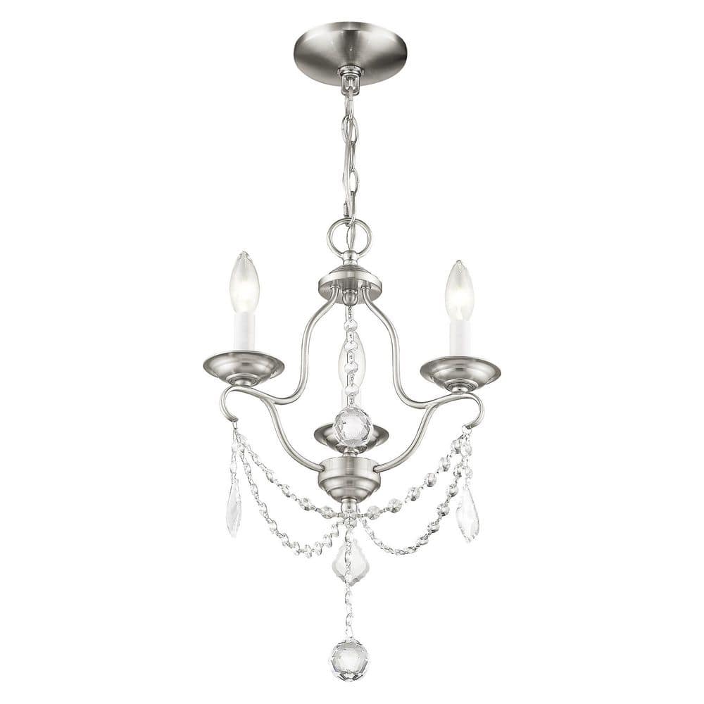 Elegant Brushed Nickel 3-Light Mini Chandelier with Crystal Accents