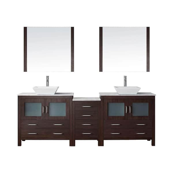 Virtu USA Dior 91 in. W Bath Vanity in Espresso with Marble Vanity Top in White with Square Basin and Mirror