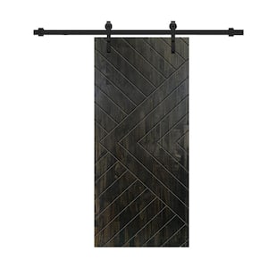 Chevron Arrow 32 in. x 84 in. Fully Assembled Charcoal Black Stained Wood Modern Sliding Barn Door with Hardware Kit