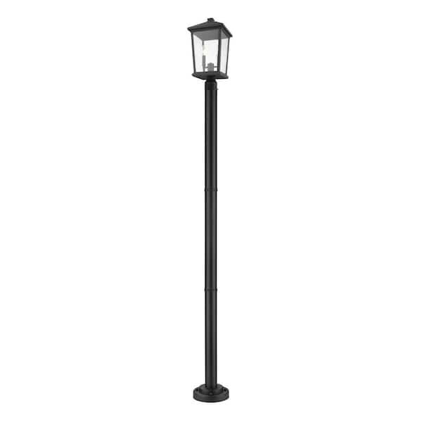 Unbranded Beacon 2-Light Black 83 in. Aluminum Hardwired Outdoor Weather Resistant Post Light Set with No Bulb Included