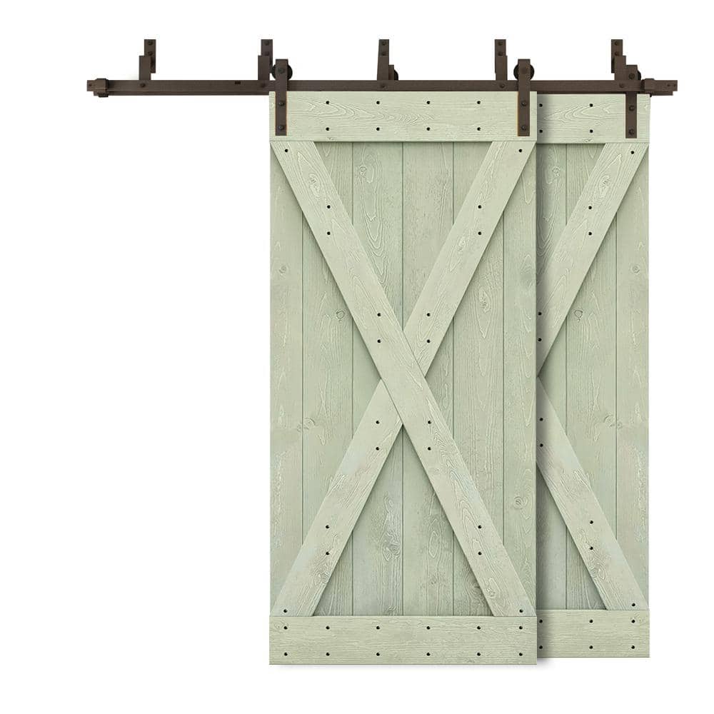 92 in. x 84 in. X Bypass Sage Green Stained DIY Solid Wood Interior Double Sliding Barn Door with Hardware Kit price history on PriceWatchPro